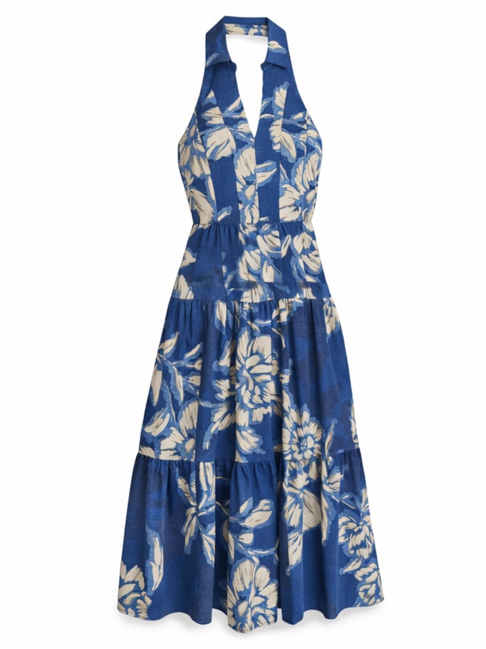 Donna Karan NY Blue Floral Halter Maxi Dress Tiered Summer Dress 4